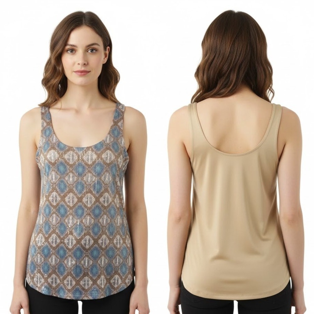 Area Womens Geometric Sequin Rayon‎ Sleeveless Blouse Tank Top Multicolor Size S